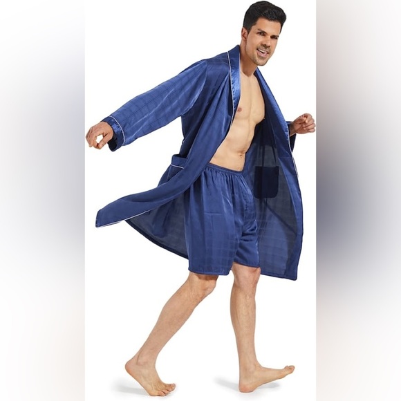 Other - New Mens Silky Pajama Robe Short Set w/ 2 Pockets Multiple Sizes